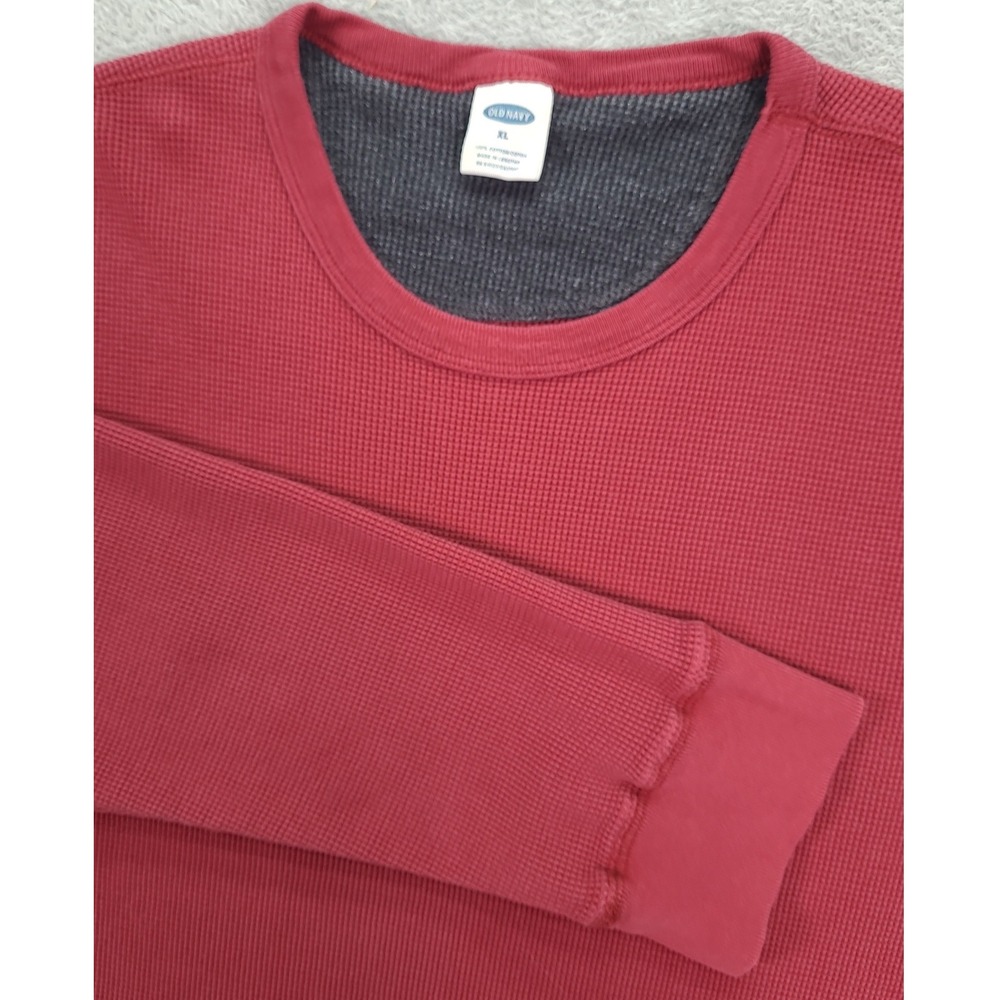 Vintage Y2K Old Navy Mens XL Red Waffle Knit Thermal Long Sleeve Shirt